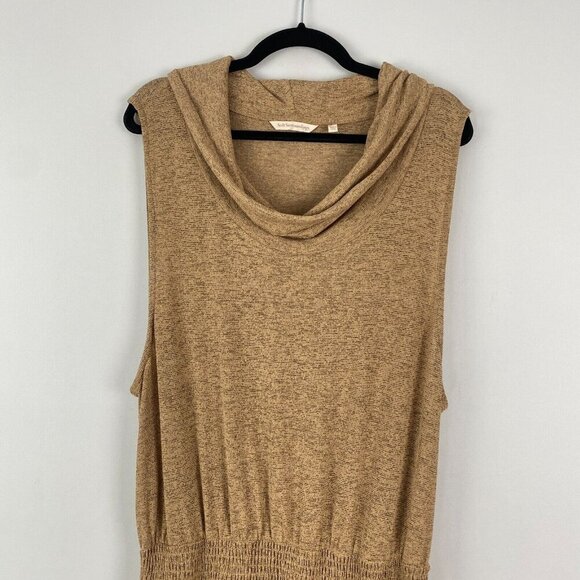 Soft Surroundings Kerry Dress 1X Sleeveless Smocked Waist Cowl Neck Tan - Picture 2 of 10
